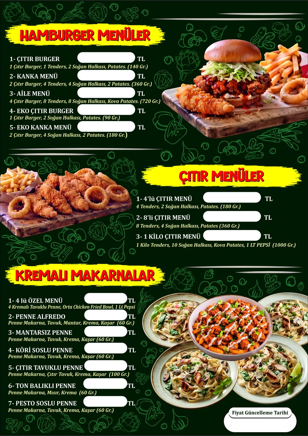 Star Chicken hamburger ve çıtır menü panosu